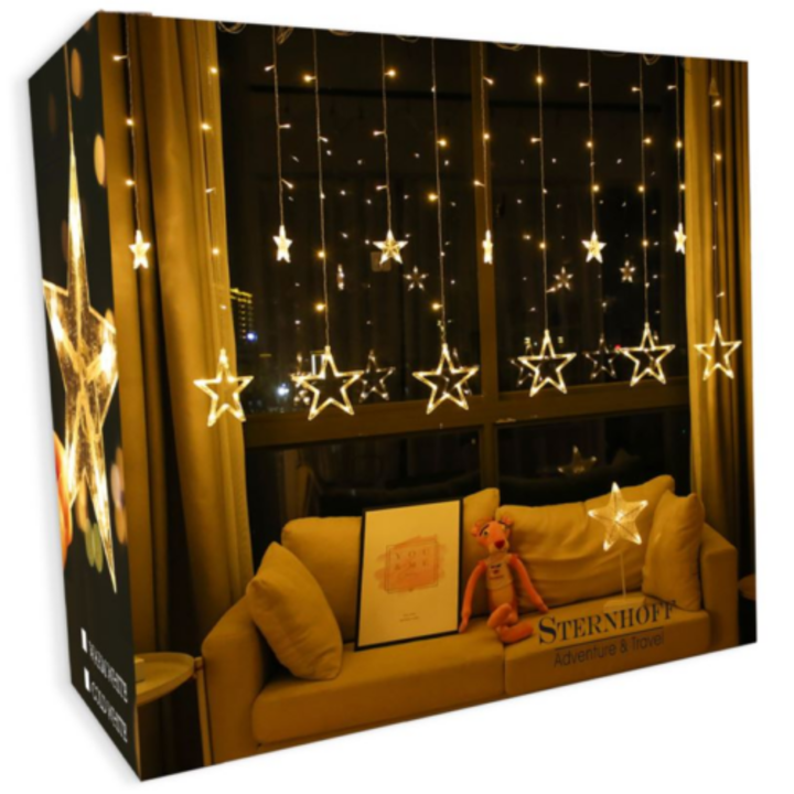 138 LED-uri turturi stele, perdea luminoasa pentru exterior-interior, alb cald, latime de 2,4 metri, cu 8 moduri de iluminare