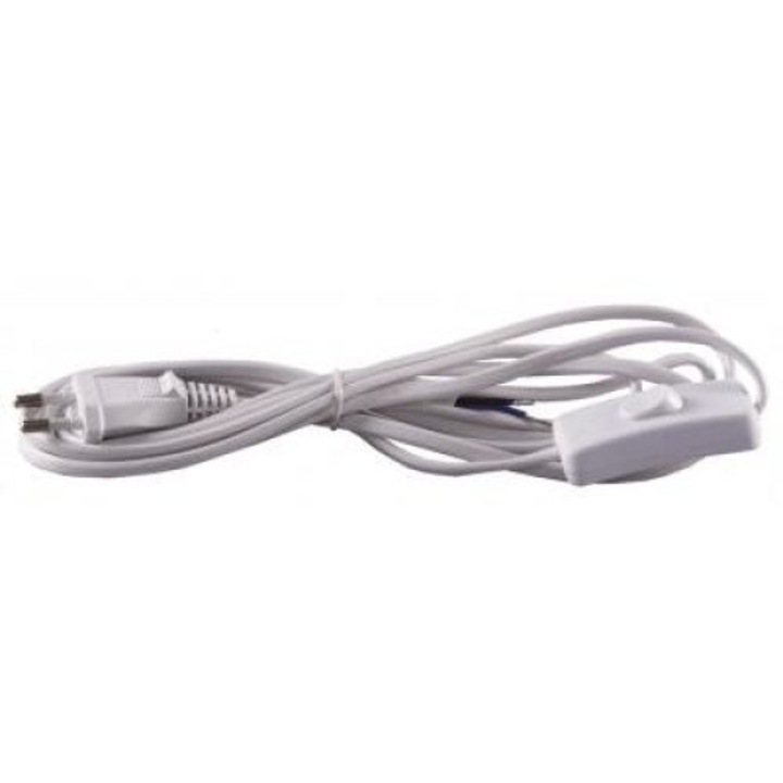 Cablu cu intrerupator pe fir si stecher plat, Mentavill, 2x0.75, 2A, 250v, 2.5m, alb