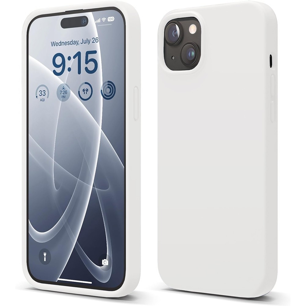 Husa CASEY STUDIOS™ pentru Apple iPhone 15 Plus, Soft Silicone Premium, Microfibra in Interior, Alb, de Protectie, Ultra Slim, pentru Incarcare Wireless, Margini Ridicate pentru Protectia Ecranului si a Camerelor