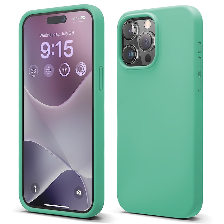Husa CASEY STUDIOS™ pentru Apple iPhone 15 Pro, Soft Silicone Premium, Microfibra in Interior, Webster Green, de Protectie, Ultra Slim, pentru Incarcare Wireless, Margini Ridicate pentru Protectia Ecranului si a Camerelor