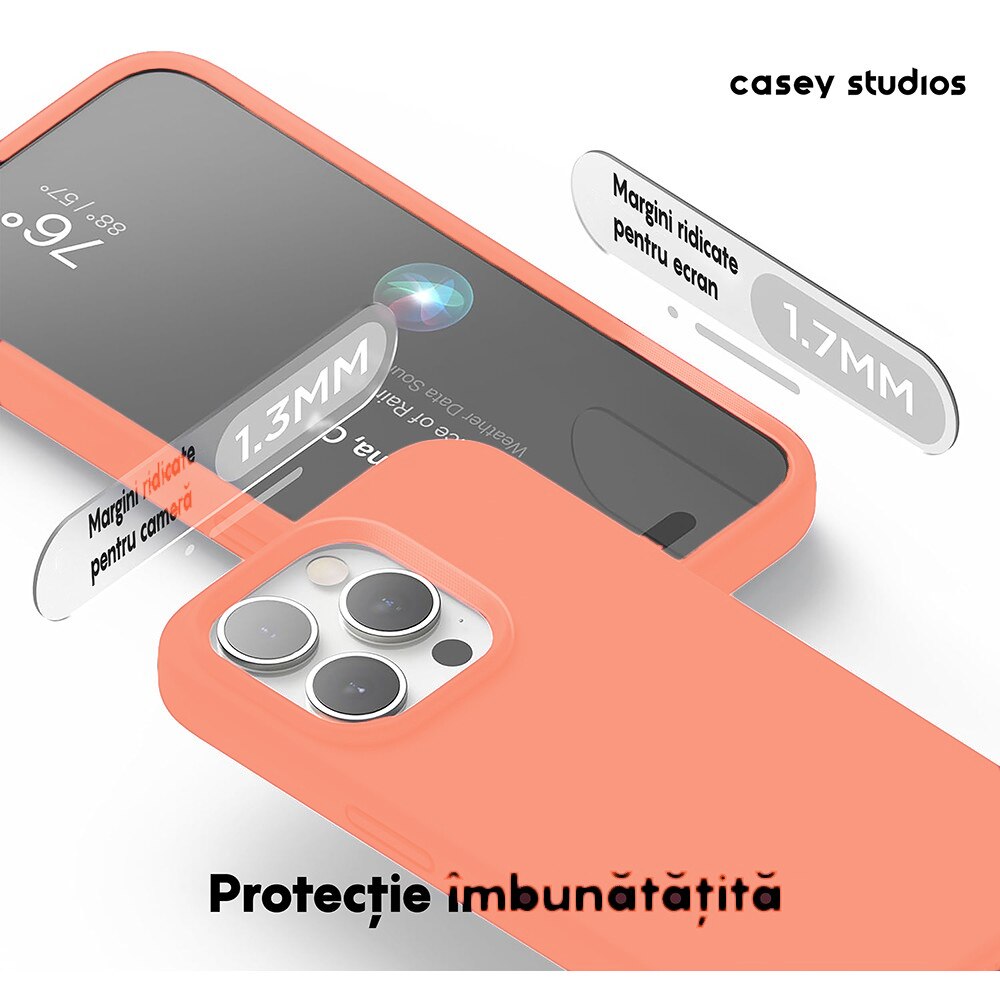 Husa CASEY STUDIOS™ pentru Apple iPhone 15 Pro, Soft Silicone Premium, Microfibra in Interior, Nectarine, de Protectie, Ultra Slim, pentru Incarcare Wireless, Margini Ridicate pentru Protectia Ecranului si a Camerelor