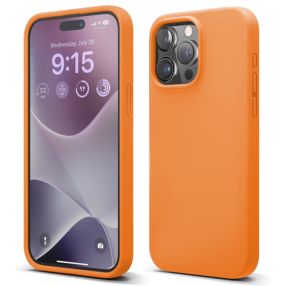 Husa CASEY STUDIOS™ compatibila cu iPhone 15 Pro Max, Soft Silicone Premium, Microfibra in Interior, Nectarine, de Protectie, Ultra Slim, pentru Incarcare Wireless, Margini Ridicate de Protectia Ecranului si a Camerelor