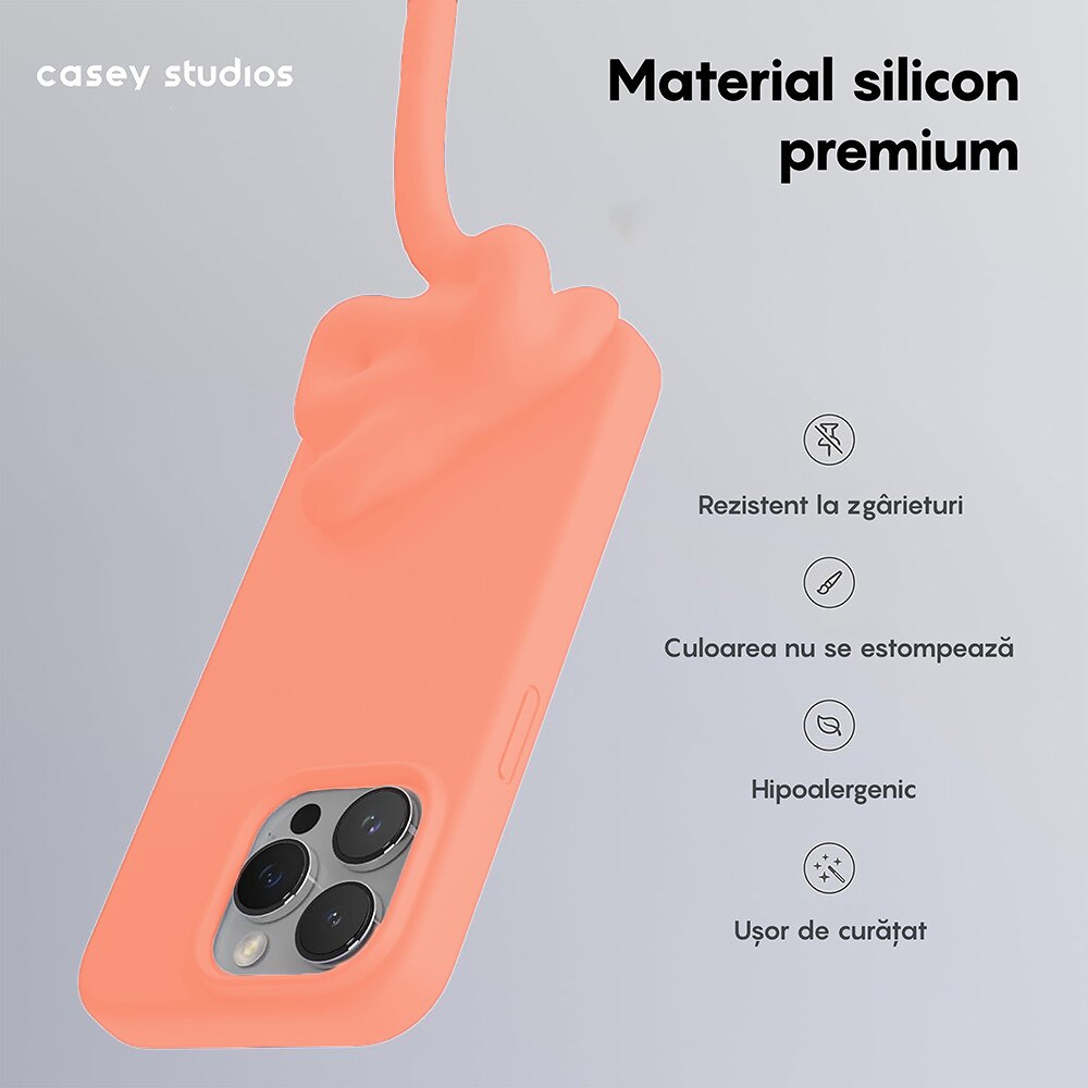 Husa CASEY STUDIOS™ pentru Apple iPhone 15 Pro, Soft Silicone Premium, Microfibra in Interior, Nectarine, de Protectie, Ultra Slim, pentru Incarcare Wireless, Margini Ridicate pentru Protectia Ecranului si a Camerelor