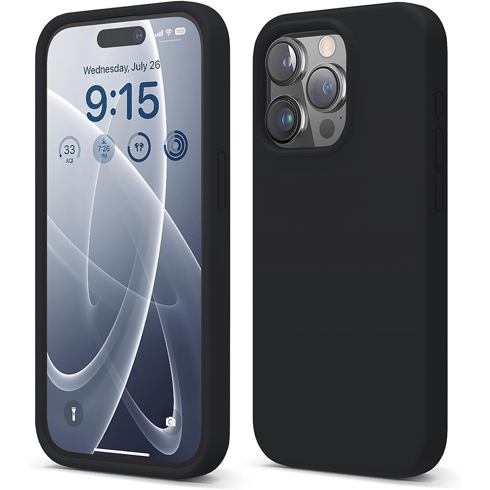 Husa CASEY STUDIOS™ pentru Apple iPhone 15 Pro, Soft Silicone Premium, Microfibra in Interior, Negru, de Protectie, Ultra Slim, pentru Incarcare Wireless, Margini Ridicate pentru Protectia Ecranului si a Camerelor
