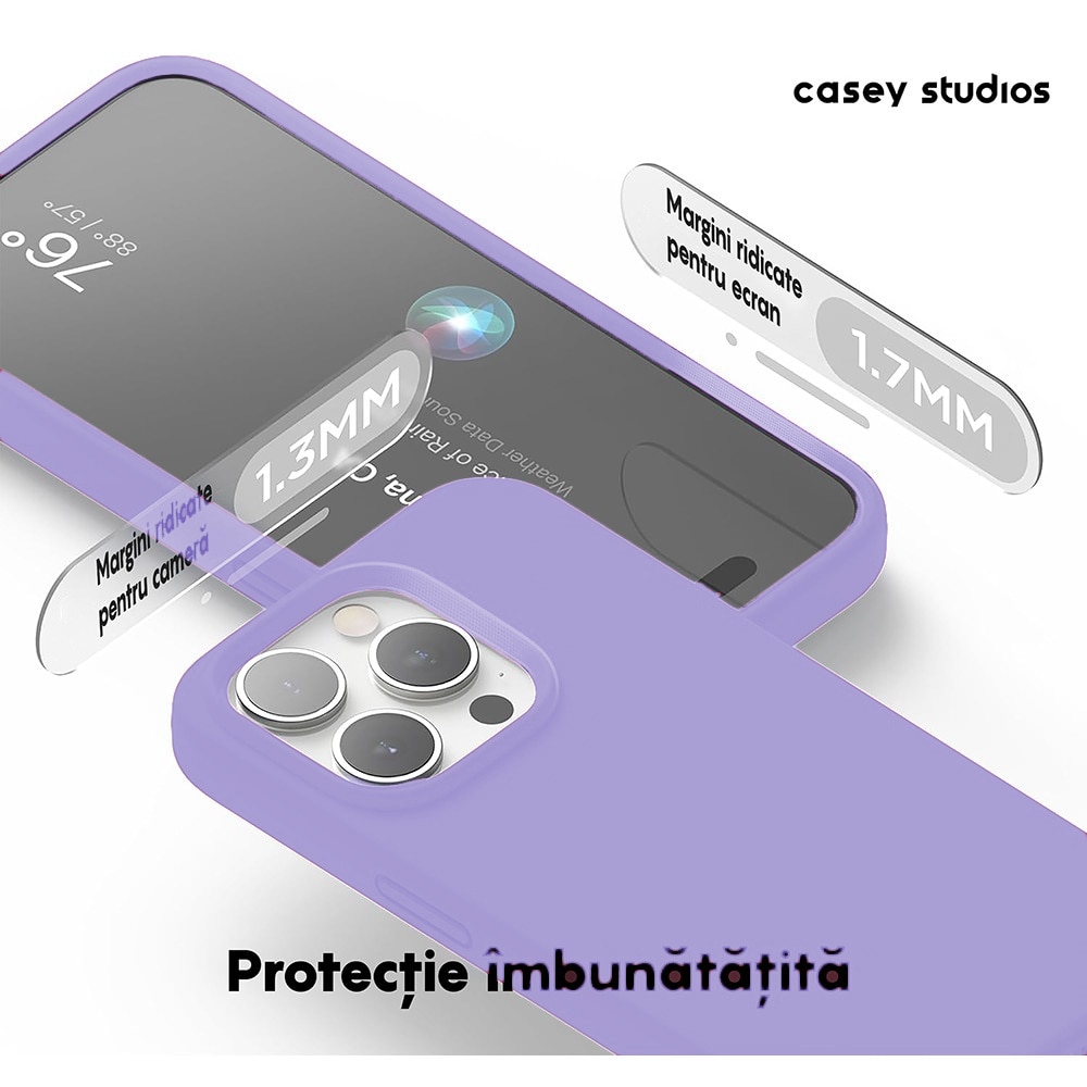 Husa CASEY STUDIOS™ pentru Apple iPhone 15 Pro Max, Soft Silicone Premium, Microfibra in Interior, Light Lilac, de Protectie, Ultra Slim, pentru Incarcare Wireless, Margini Ridicate pentru Protectia Ecranului si a Camerelor