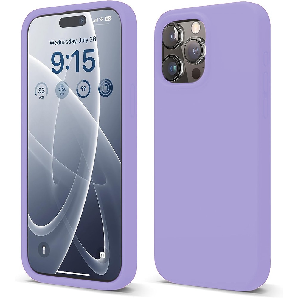 Husa CASEY STUDIOS™ pentru Apple iPhone 15 Pro Max, Soft Silicone Premium, Microfibra in Interior, Light Lilac, de Protectie, Ultra Slim, pentru Incarcare Wireless, Margini Ridicate pentru Protectia Ecranului si a Camerelor