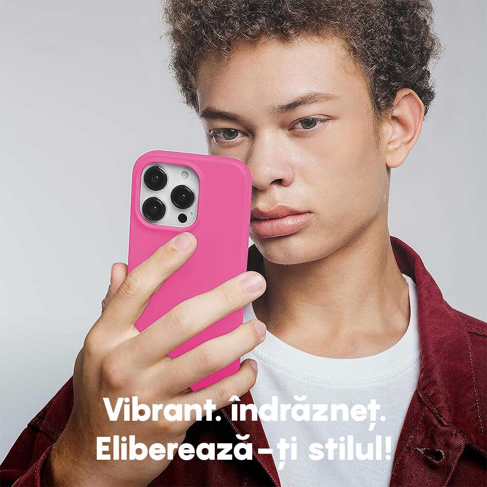 Husa CASEY STUDIOS™ compatibila cu iPhone 15 Pro Max, Soft Silicone Premium, Microfibra in Interior, Fuchsia, de Protectie, Ultra Slim, pentru Incarcare Wireless, Margini Ridicate de Protectia Ecranului si a Camerelor
