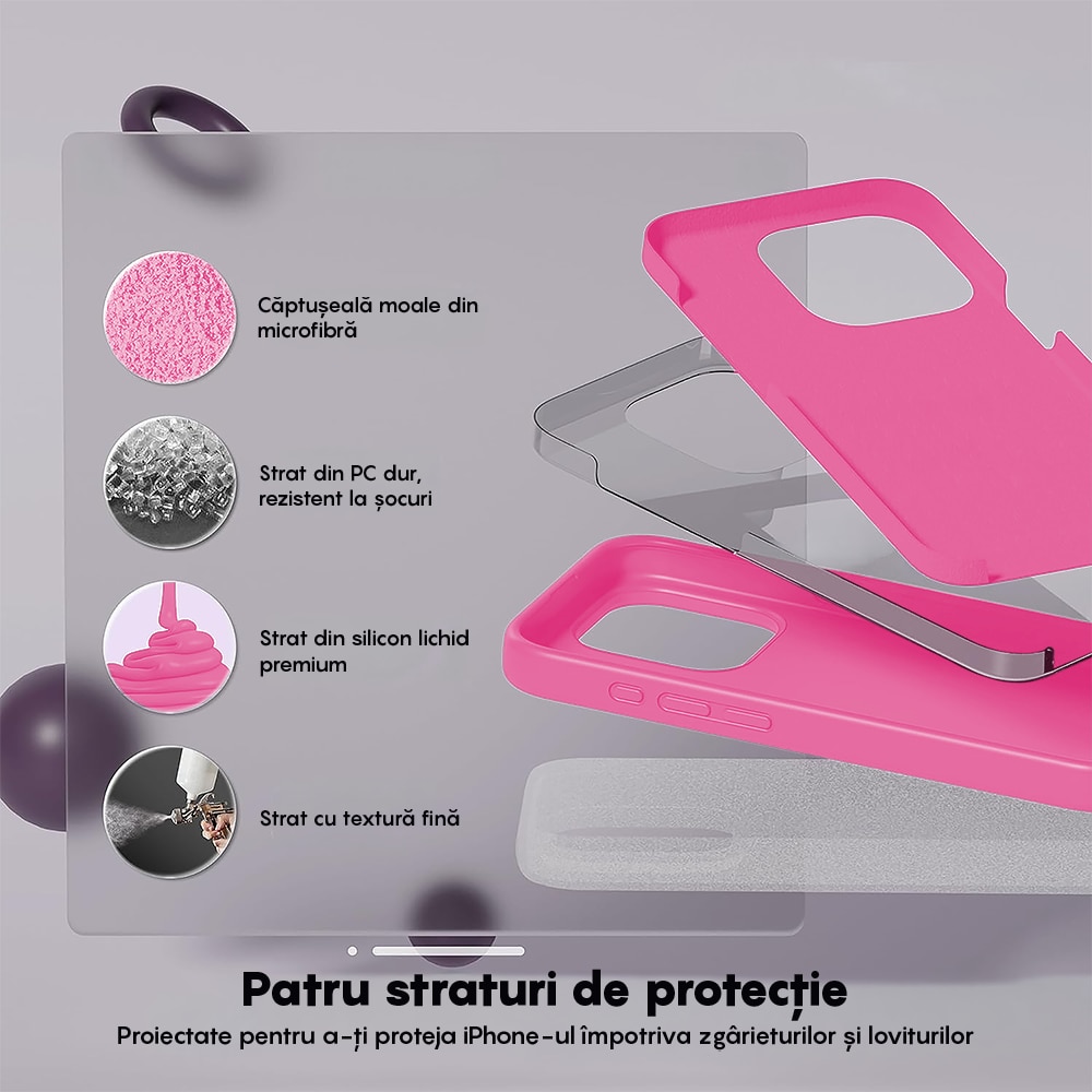 Husa CASEY STUDIOS™ compatibila cu iPhone 15 Pro Max, Soft Silicone Premium, Microfibra in Interior, Fuchsia, de Protectie, Ultra Slim, pentru Incarcare Wireless, Margini Ridicate de Protectia Ecranului si a Camerelor