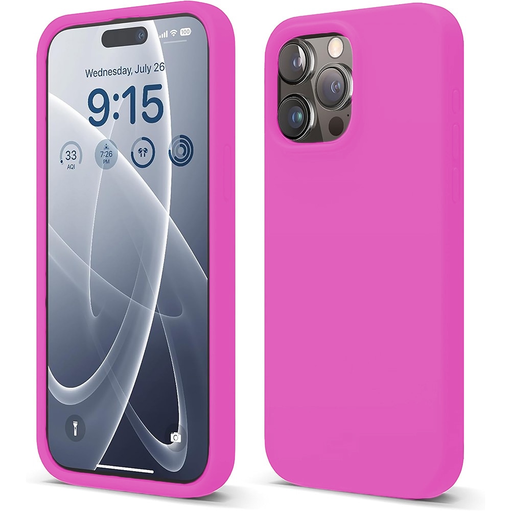 Husa CASEY STUDIOS™ pentru Apple iPhone 15 Pro Max, Soft Silicone Premium, Microfibra in Interior, Fuchsia, de Protectie, Ultra Slim, pentru Incarcare Wireless, Margini Ridicate pentru Protectia Ecranului si a Camerelor