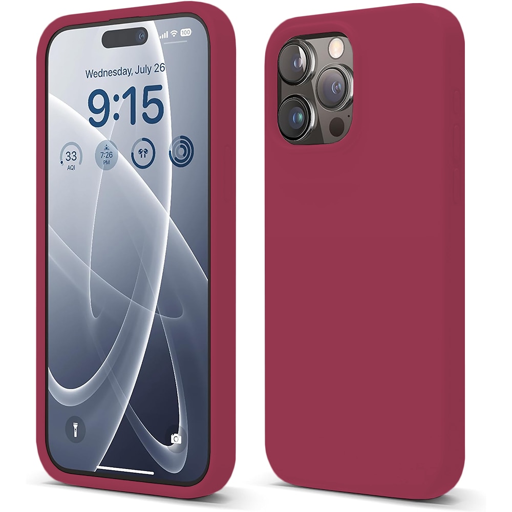 Husa CASEY STUDIOS™ pentru Apple iPhone 15 Pro Max, Soft Silicone Premium, Microfibra in Interior, Burgundy, de Protectie, Ultra Slim, pentru Incarcare Wireless, Margini Ridicate pentru Protectia Ecranului si a Camerelor
