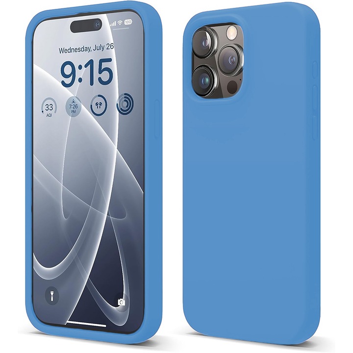 Husa CASEY STUDIOS™ pentru Apple iPhone 15 Pro Max, Soft Silicone Premium, Microfibra in Interior, Cadet Blue, de Protectie, Ultra Slim, pentru Incarcare Wireless, Margini Ridicate pentru Protectia Ecranului si a Camerelor