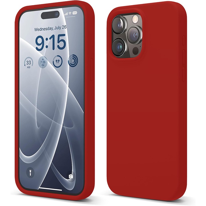 CASEY STUDIOS tok iPhone 15 Pro Max készülékhez, prémium puha szilikon, mikroszálas belső, védelem, ultravékony, vezeték nélküli töltéshez, megemelt élek a képernyő és a kamera védelméhez, piros