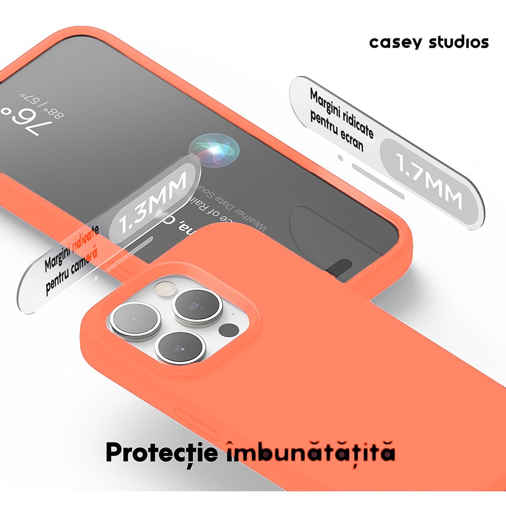 Husa CASEY STUDIOS™ pentru Apple iPhone 15 Pro Max, Soft Silicone Premium, Microfibra in Interior, Nectarine, de Protectie, Ultra Slim, pentru Incarcare Wireless, Margini Ridicate pentru Protectia Ecranului si a Camerelor