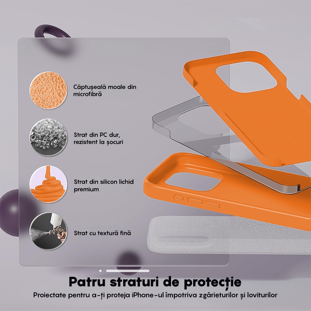 Husa CASEY STUDIOS™ compatibila cu iPhone 15 Pro Max, Soft Silicone Premium, Microfibra in Interior, Nectarine, de Protectie, Ultra Slim, pentru Incarcare Wireless, Margini Ridicate de Protectia Ecranului si a Camerelor