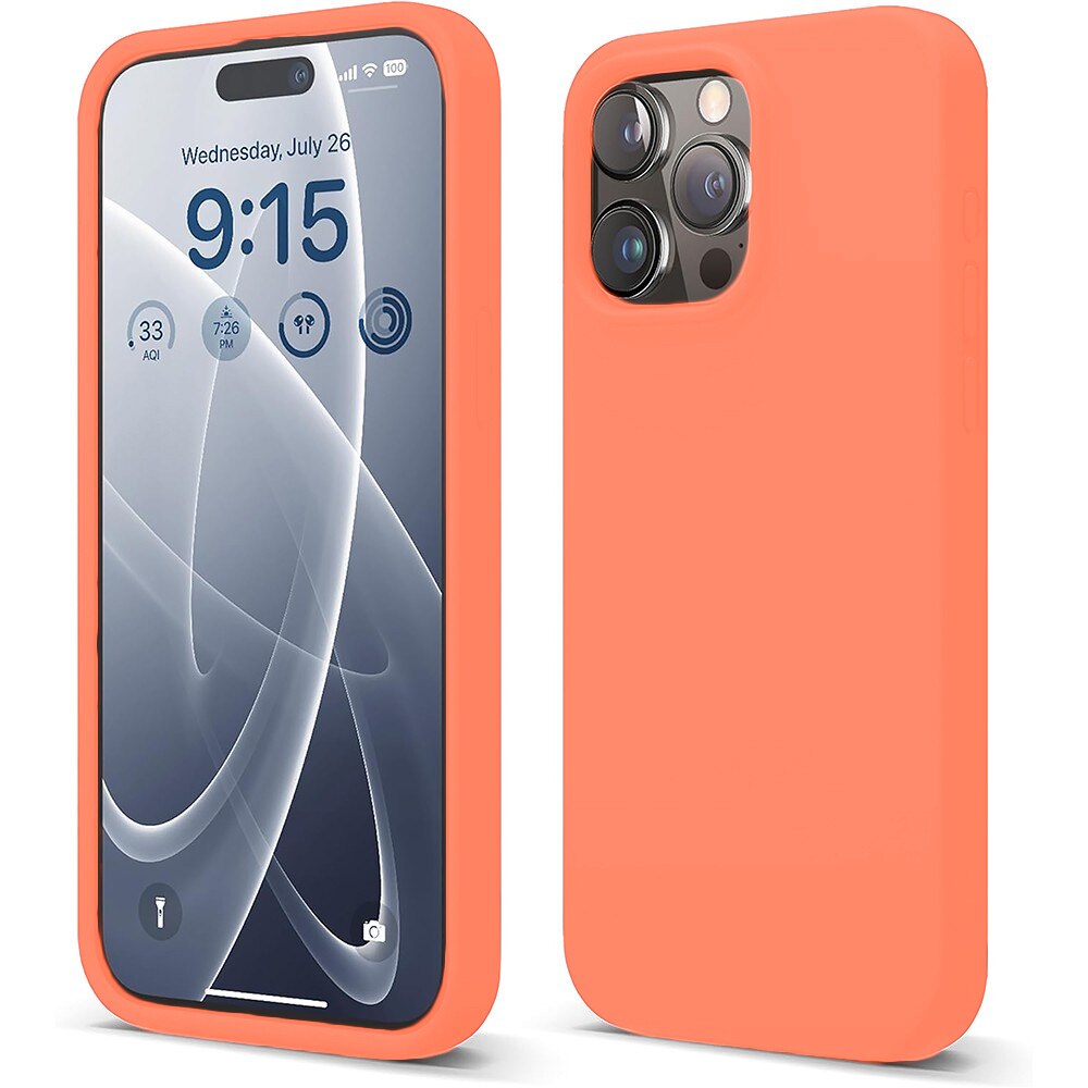 Husa CASEY STUDIOS™ pentru Apple iPhone 15 Pro Max, Soft Silicone Premium, Microfibra in Interior, Nectarine, de Protectie, Ultra Slim, pentru Incarcare Wireless, Margini Ridicate pentru Protectia Ecranului si a Camerelor