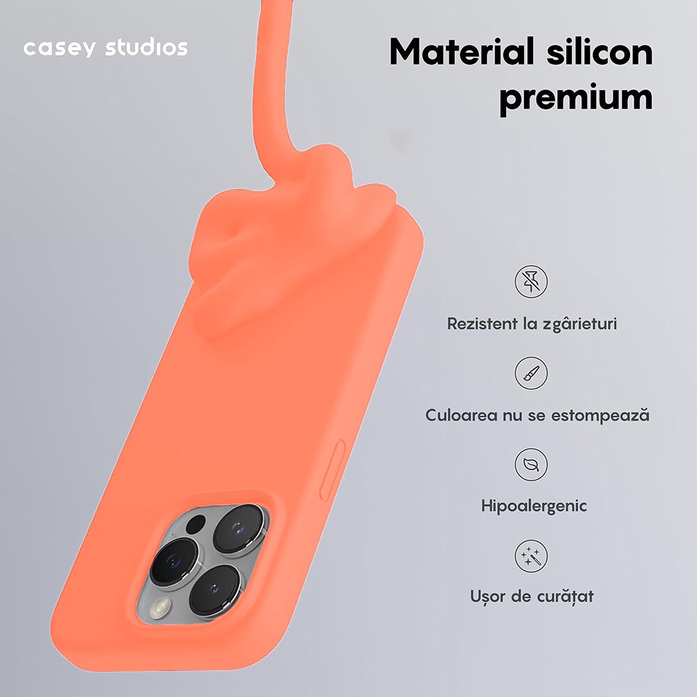 Husa CASEY STUDIOS™ pentru Apple iPhone 15 Pro Max, Soft Silicone Premium, Microfibra in Interior, Nectarine, de Protectie, Ultra Slim, pentru Incarcare Wireless, Margini Ridicate pentru Protectia Ecranului si a Camerelor