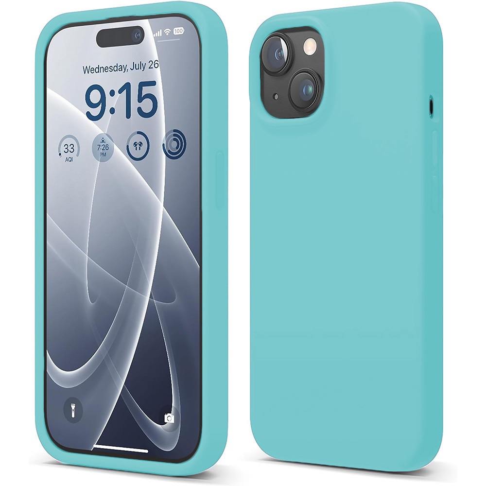 Husa CASEY STUDIOS™ pentru Apple iPhone 15, Soft Silicone Premium, Microfibra in Interior, Turcoaz, de Protectie, Ultra Slim, pentru Incarcare Wireless, Margini Ridicate pentru Protectia Ecranului si a Camerelor