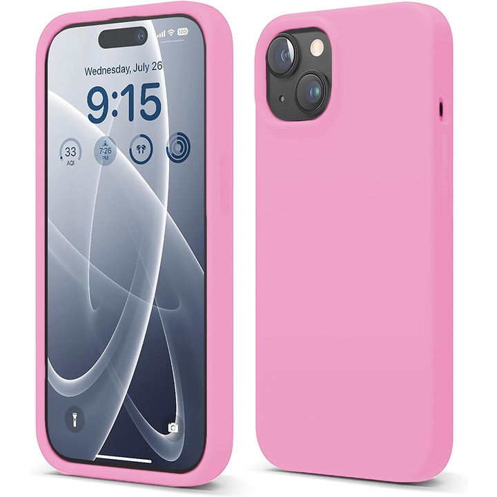 Husa CASEY STUDIOS™ pentru Apple iPhone 15 Plus, Soft Silicone Premium, Microfibra in Interior, Roz, de Protectie, Ultra Slim, pentru Incarcare Wireless, Margini Ridicate pentru Protectia Ecranului si a Camerelor