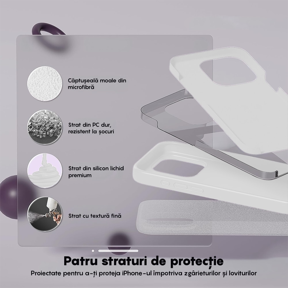 Husa CASEY STUDIOS™ compatibila cu iPhone 15 Pro Max, Soft Silicone Premium, Microfibra in Interior, Alb, de Protectie, Ultra Slim, pentru Incarcare Wireless, Margini Ridicate de Protectia Ecranului si a Camerelor