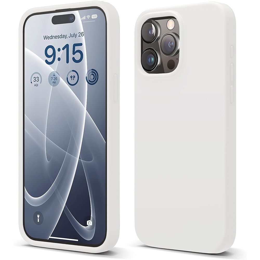 Husa CASEY STUDIOS™ pentru Apple iPhone 15 Pro Max, Soft Silicone Premium, Microfibra in Interior, Alb, de Protectie, Ultra Slim, pentru Incarcare Wireless, Margini Ridicate pentru Protectia Ecranului si a Camerelor