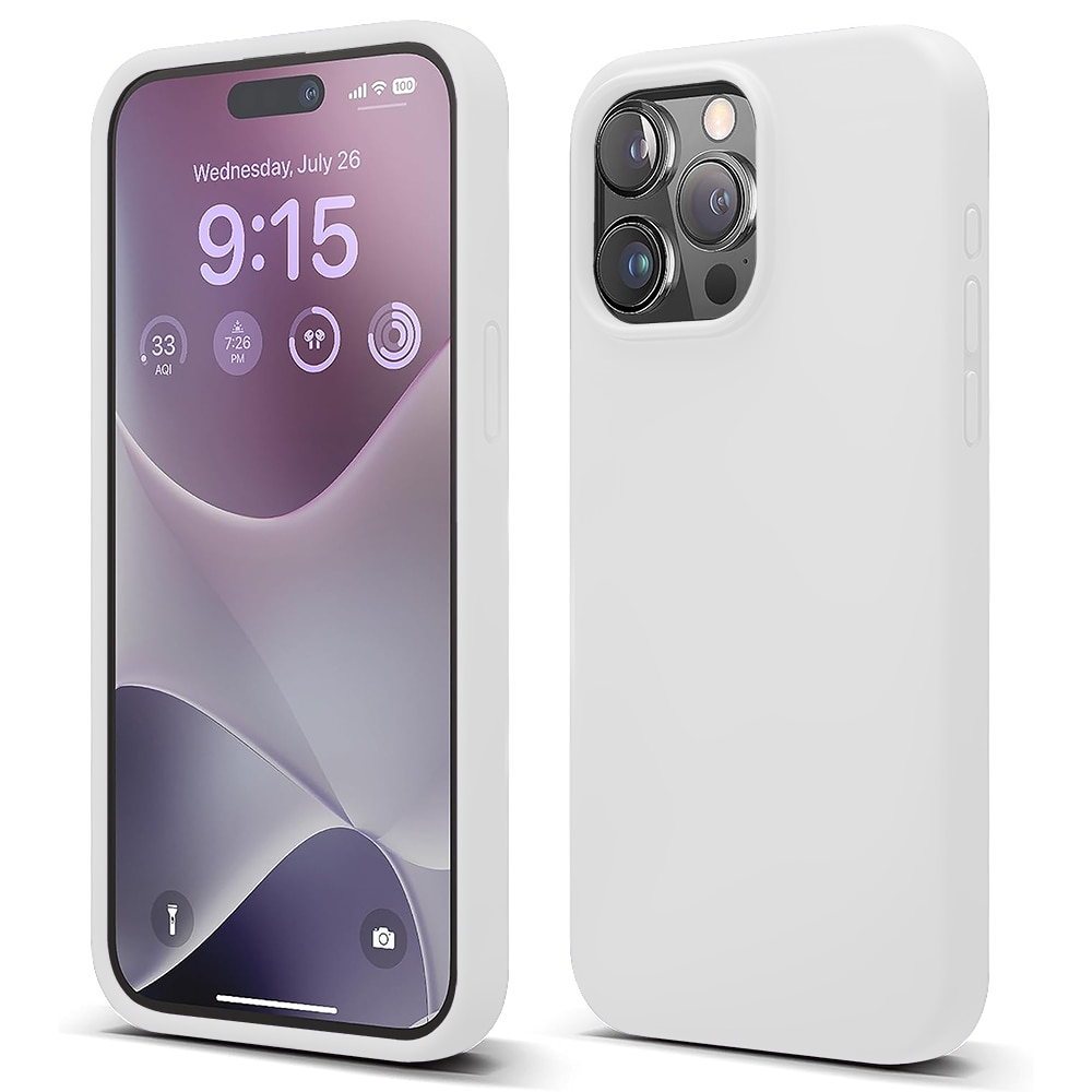 Husa CASEY STUDIOS™ compatibila cu iPhone 15 Pro Max, Soft Silicone Premium, Microfibra in Interior, Alb, de Protectie, Ultra Slim, pentru Incarcare Wireless, Margini Ridicate de Protectia Ecranului si a Camerelor
