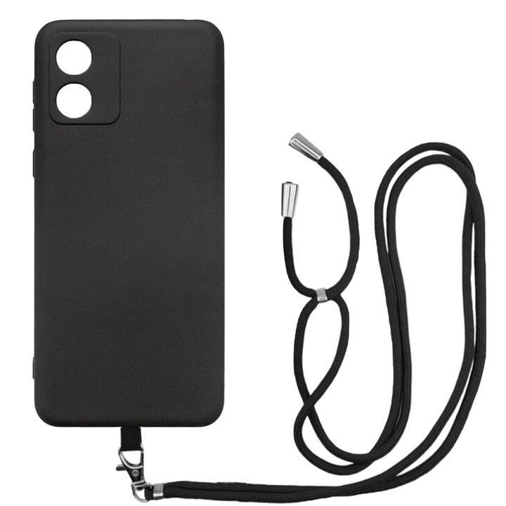 Панел, съвместим с Motorola Moto E13, калъф Sport Body Lanyard Case, отделящ се кабел, регулируема дължина, 80 см, противоплъзгащ силикон, вътрешност от микрофибър, черен