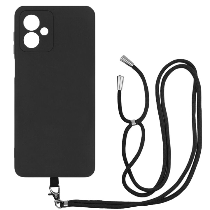 Калъф, съвместим с Motorola Moto G14, калъф Sport Body Lanyard Case, отделящ се кабел, регулируема дължина, 80 см, противоплъзгащ силикон, вътрешност от микрофибър, черен