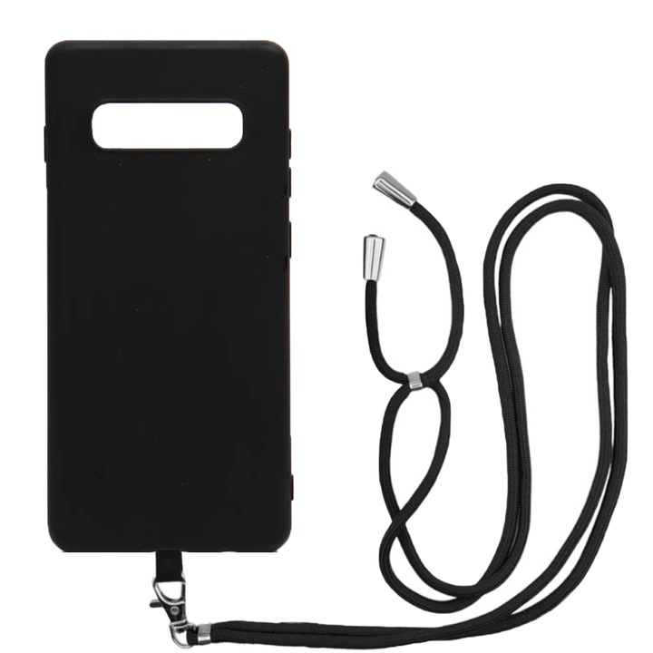 Samsung Galaxy S10 kompatibilis burkolat, Sport Body Lanyard Case, Levehető kábel, Állítható hosszúság, 80 cm, Csúszásgátló szilikon, Mikroszálas belső, Fekete
