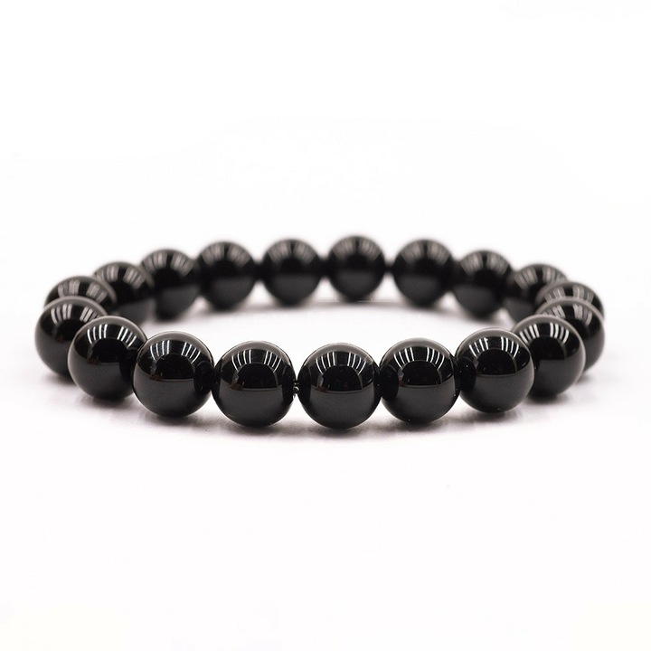 Ónix gumis férfi, unisex, minimál karkötő, ásvány, 10 mm-es, nagy golyók, kézműves, fekete, 23 cm, óriás méret