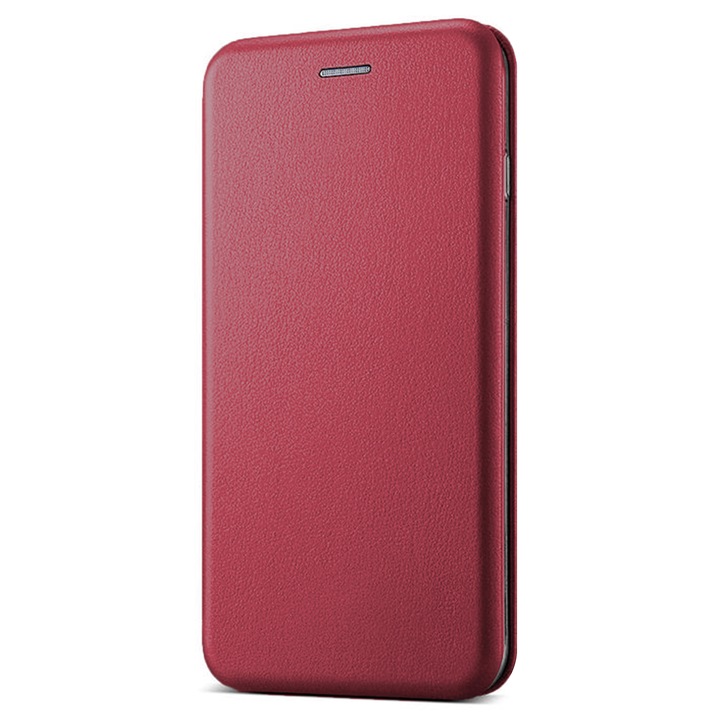 Husa compatibila cu Samsung Galaxy A54 din piele ecologica, visiniu, flip cover tip carte cu suport carduri, stand pentru video, ISAG®