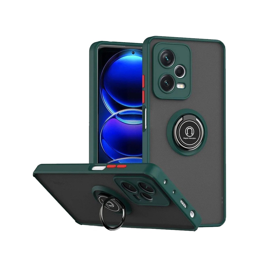 Husa Matte Ring Grip, Compatibil cu Xiaomi Redmi Note 12 Pro Plus 5G, Antisoc Armor, Inel rotativ 360 grade, Magnet suport auto incorporat, Verde Inchis