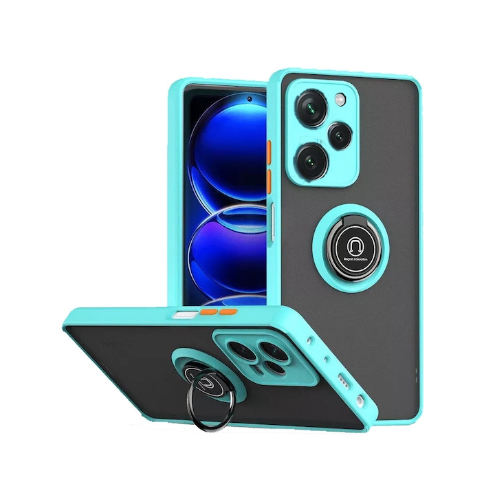 Husa Matte Ring Grip, Compatibil cu Xiaomi Poco X5 Pro 5G, Antisoc Armor, Inel rotativ 360 grade, Magnet suport auto incorporat, Albastru Deschis