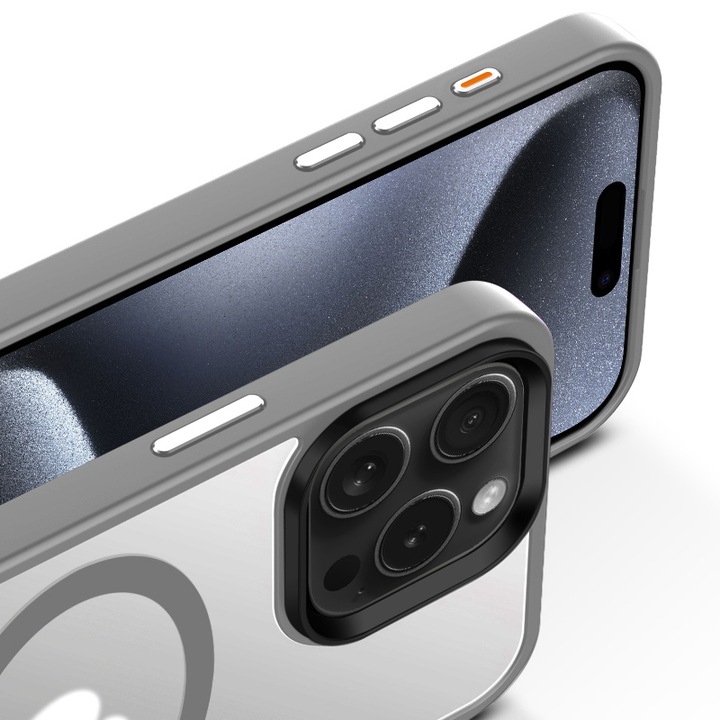 Защитен калъф, съвместим с Apple iPhone 15 Pro, Doctor Shield Fantom, MagSafe - сив