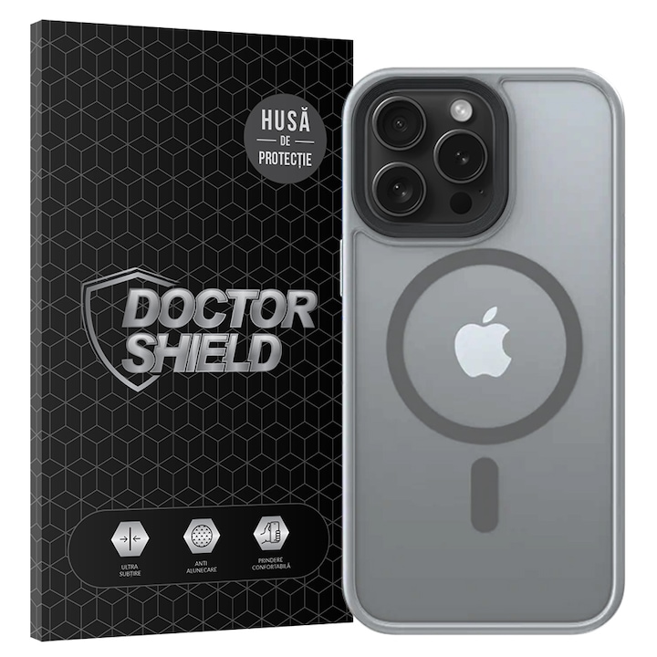 Husa de Protectie, Compatibila Apple iPhone 15 Pro Max, Doctor Shield Fantom, MagSafe - Gri