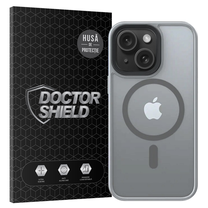 Husa de Protectie, Compatibila Apple iPhone 15, Doctor Shield Fantom, MagSafe - Gri