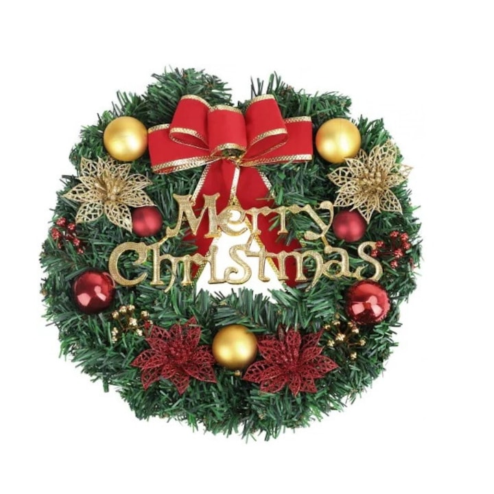 30 cm es karácsonyi Dyszes koszorú Bolgog kartácsonyt felirattal fali, asztali, ajtó