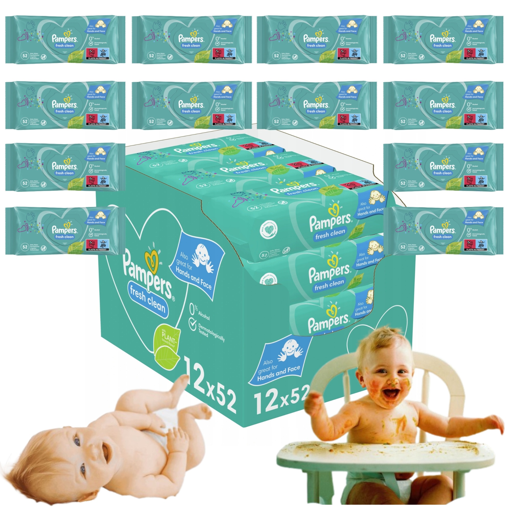 Мокри кърпички, PAMPERS, FRESH CLEAN, ГОЛЯМ КОМПЛЕКТ, 12x52БР. - eMAG.bg