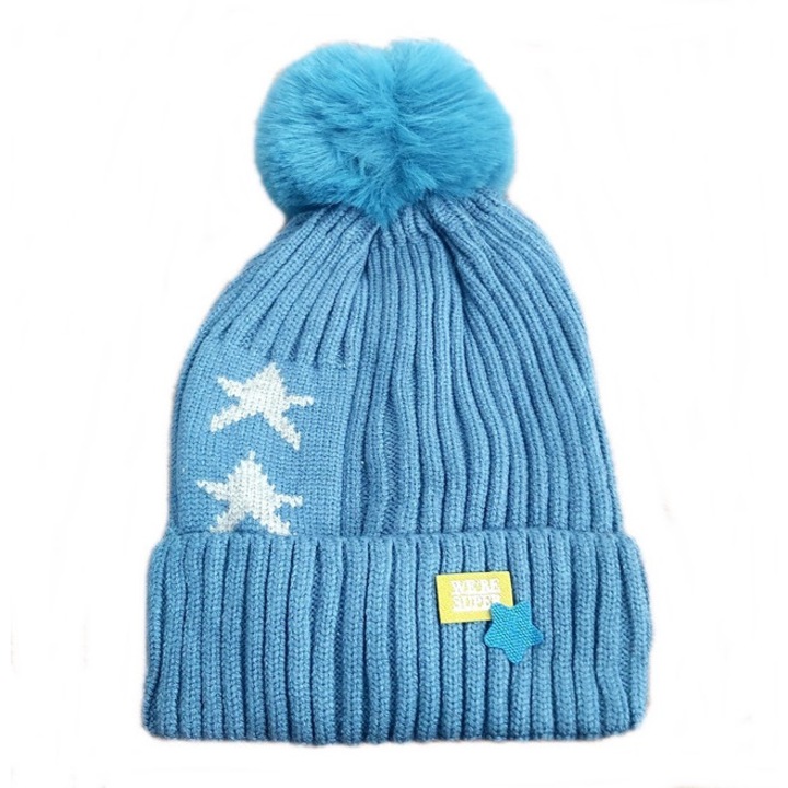 Шапка детска, с пискюли, момче, синя
