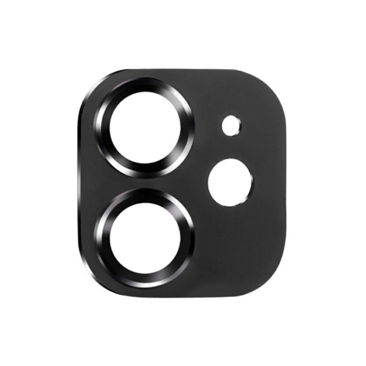 Folie protectie camera compatibila cu iPhone 11, Duritate sticla 9H, Negru