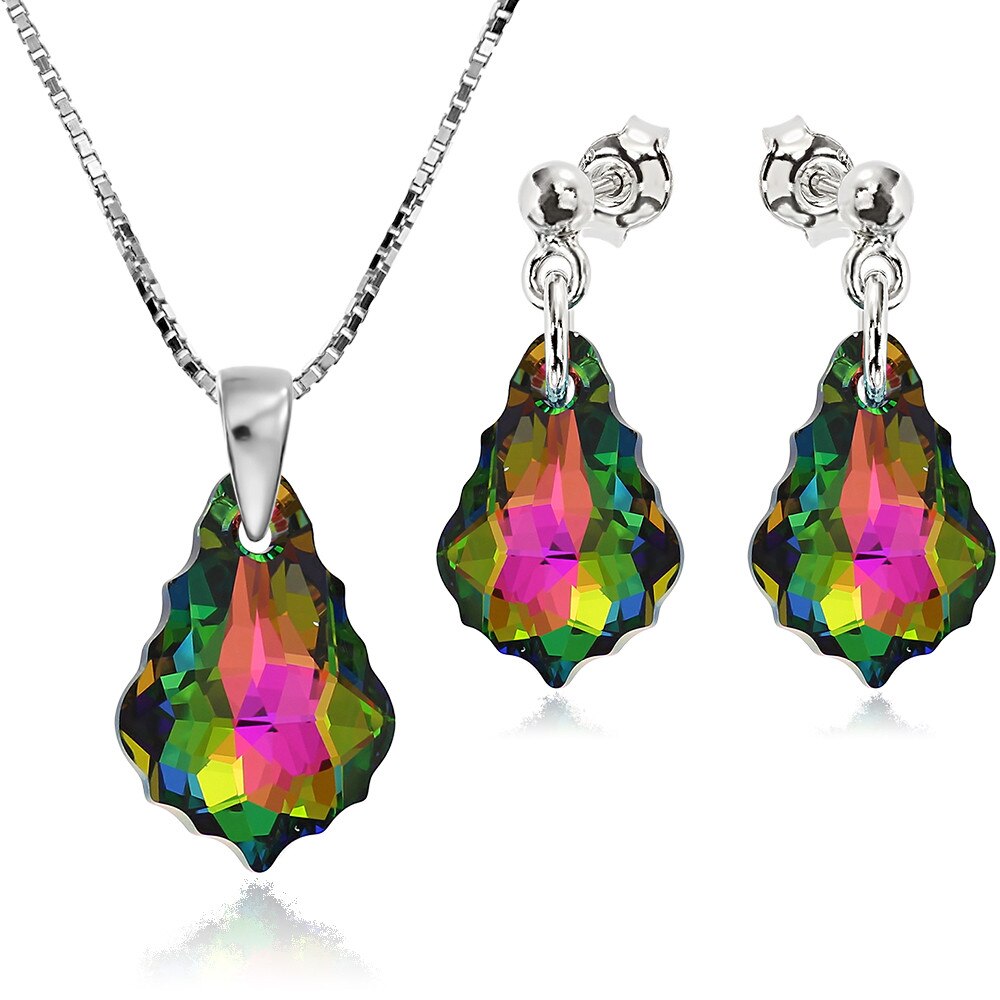 Set Argint 925 placat cu rodiu cu cristale Swarovski® Baroque 16mm Surub Vitrail Medium