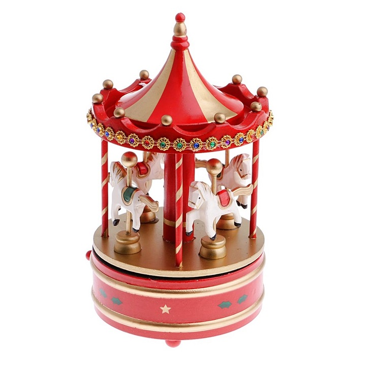 Carusel muzical rosu/auriu Merry-Go-Round 13x25cm