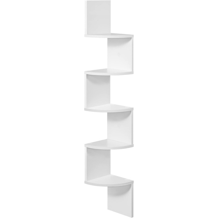 Рафт, Висящ ъглов, 5 нива, MDF, 20 x 20 x 127, 5 см, бял