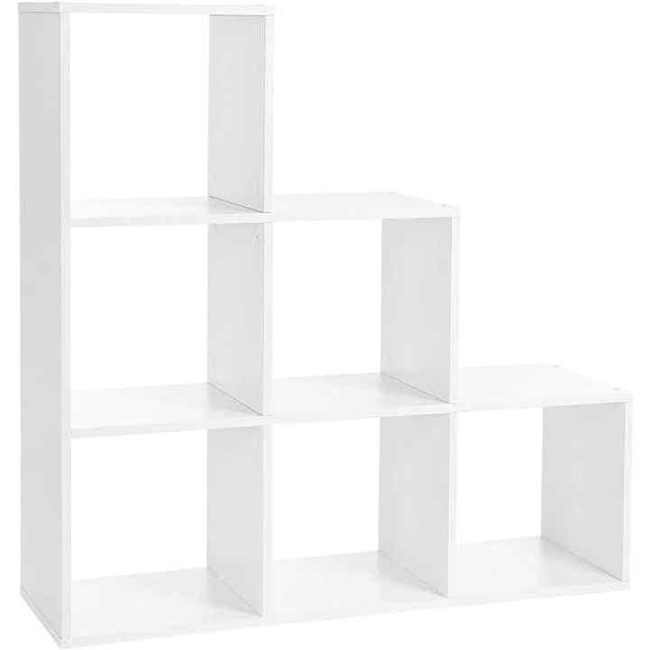 Малък рафт за книги, преграда за стая, 6 рафта, MDF, 97,5 x 97,5 x 29 см, бял