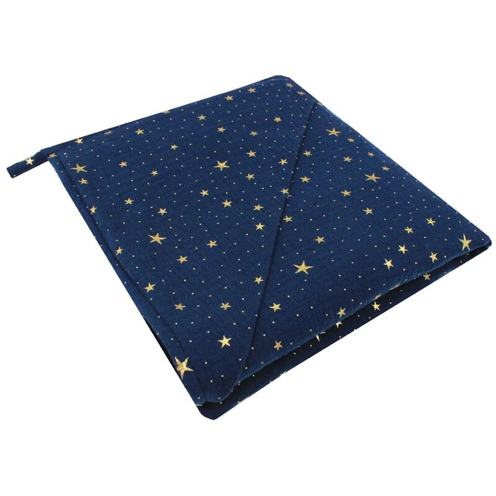 Prosop muselina, cu gluga, Metalic Stars, bleumarin, 80 x 100 cm