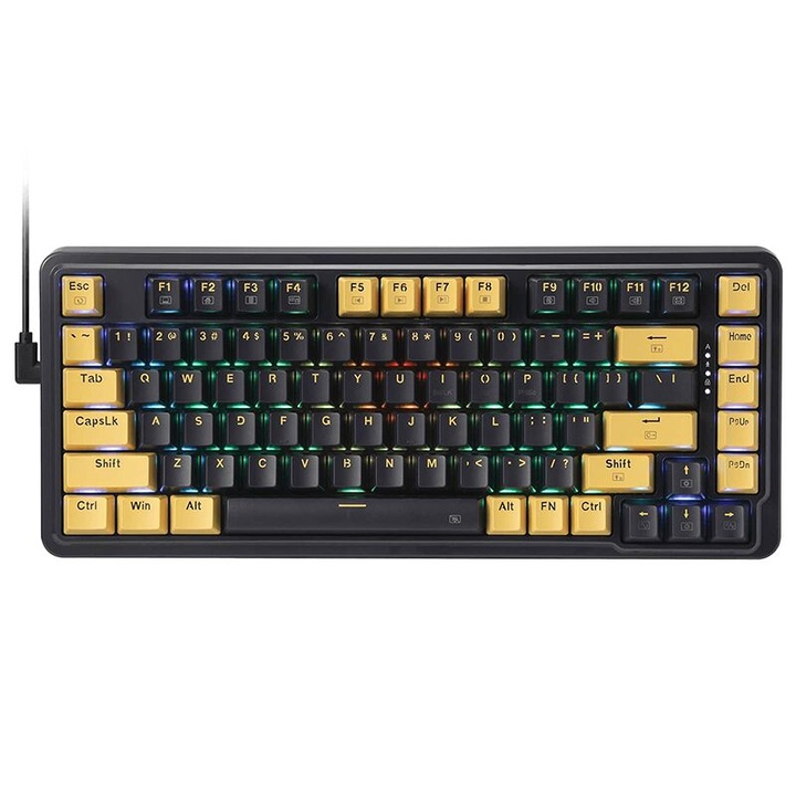 Tastatura gaming mecanica Redragon Elf PBT iluminare RGB switch-uri aurii, Neagra