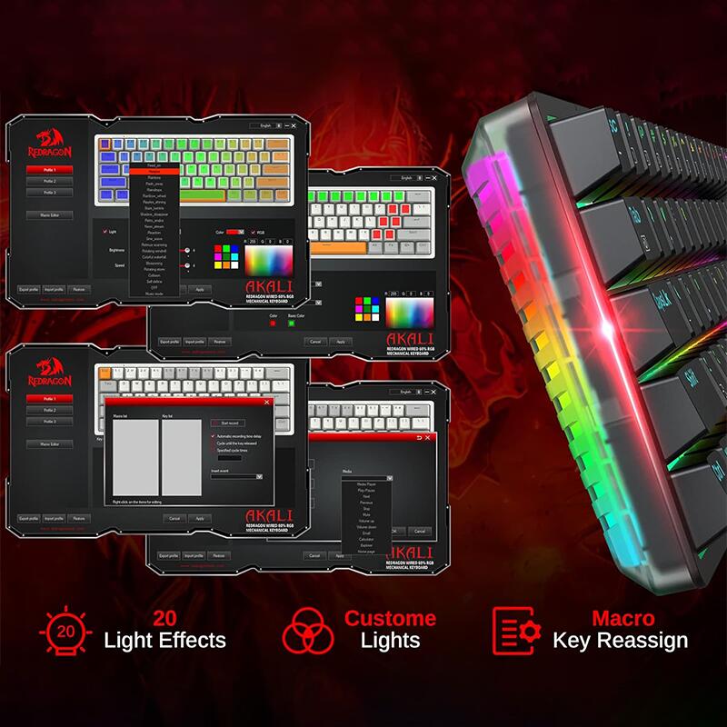 Tastatura gaming mecanica Redragon Akali, iluminare RGB switch-uri