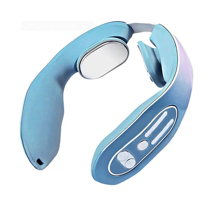 Aparat masaj cervical cu impulsuri electromagnetice, JUP, 12 nivele de intensitate, Pentru ameliorarea durerii, USB, Albastru deschis