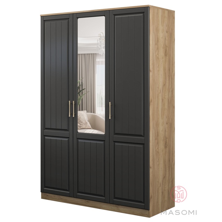 Гардероб MASOMI, ОЛИВИЯ ОГ1500-1-V2AG, Врати с панти, Златен дъб / Антрацит, 150х58х220 cm