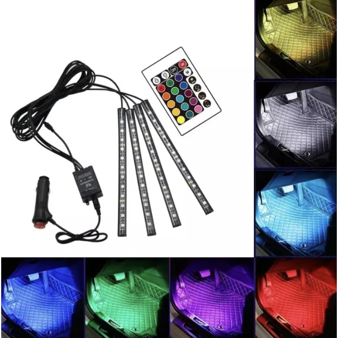 Комплект LED ленти за автомобил, RGB, с дистанционно управление, 4бр ...