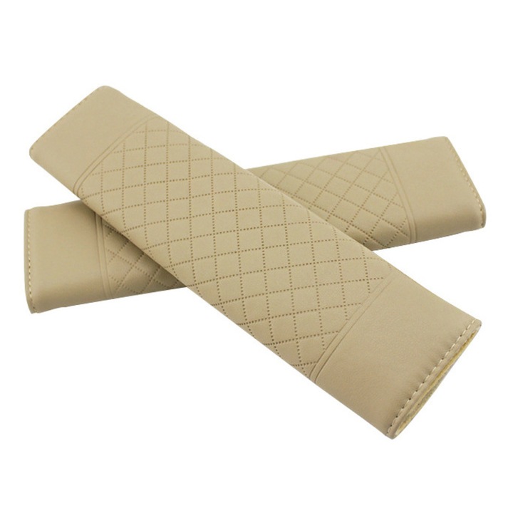 Set de 2 huse pentru centura auto, marime universala, prindere cu scai, culoare bej AleFla Eshop